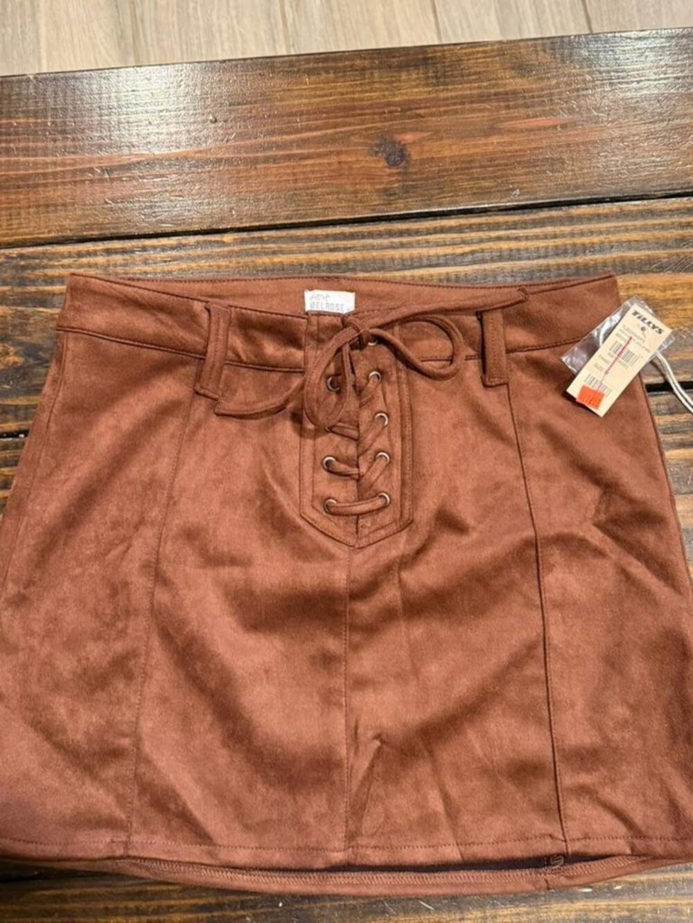Tillys West Of Melrose Brown suede Lace Up skirt